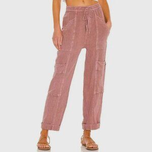 Free People Feelin Good Utility Linen & Cotton Blend Pants in Mauve - Medium